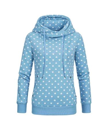 Bigfanshu Women's Sweatshirt Casual Long Sleeve Blouse Hooded Print Ladies Pockets Pullover Tops Shirt Blue