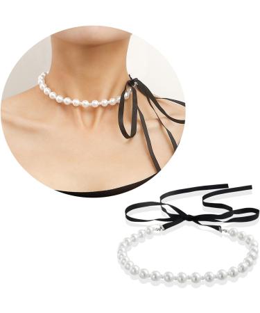 Vsilay Punk Black Velvet Ribbon Choker Necklace with Simulated Pearl Charm - Gothic Jewelry Gift for Festivals - Buy Online on GoSupps.com