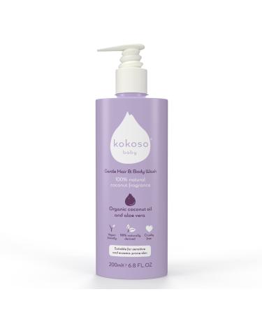 Kokoso - Baby Hair & Body Wash 100% Natural Coconut Oil Fragrance - Organic Coconut Oil & Aloe Vera - Suitable for Sensitive & Eczema Prone Skin - Safe from Birth - 200ml