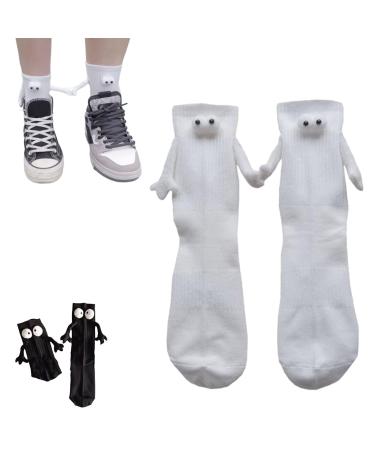 Funny Magnetic Suction 3D Doll Couple Socks Mid-Tube Socks Magnetic Three-Dimensional Doll Socks Unisex (1pcs White)