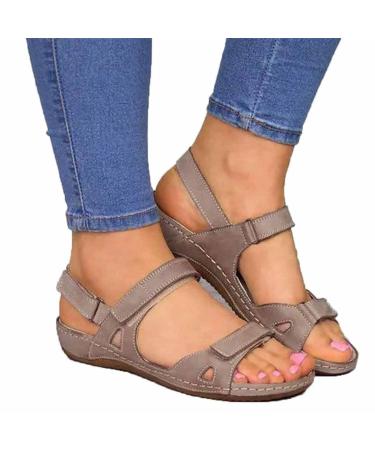 Flat sandals for women summer beach hiking sandals shoes women sports hiking sandals open toes comfort wedge shoes elastic straps wide fit non -slip red 37 (gray 36) Grijs 42 EU