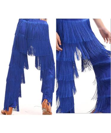 Libaobaoyo Girls Blue Tassel Dance Pants | Latin Ballroom Salsa Tango Fringe Trousers | Size 3-4T - Buy Online on GoSupps.com