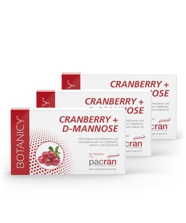 Botanicy Cranberry + D -Mannose - supports bladder and urinary tract - Pacran cranberry powder vitamin C and D3 pumpkin seeds & dandelion root extract - 180 cranberry tablets 180 pieces (3 -person pack)