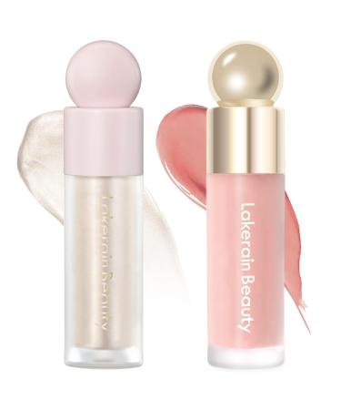Erinde 2PCS Soft Pinch Dewy Liquid Cream Blush and Liquid Highlighter Makeup Soft Velvet Silk Texture Long-lasing Buildable and Blendable Moisturizing Face Blush Stick & Bronzer Makeup Stick for Cheek Valentine's Day Gifts Highlighter #1 +Blush #1