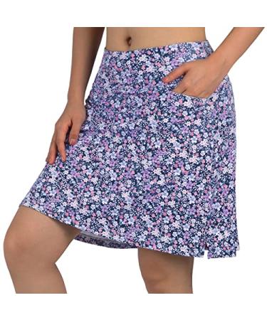 beroy Skorts Skirts for Women,20" Knee Length Skirted for Women,Athletic Skirt with Shorts Navy Floral Medium