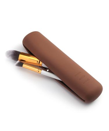 Corneria Large magnetic make-up brush holder make-up brush organizer make-up brush-storage box makeup bag soft and slim portable brush cosmetics pocket for trips brown