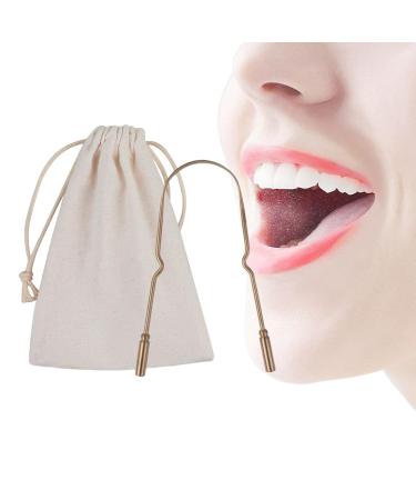 Teksome tongue scraper |Tongue coating cleaner stainless steel |U-shaped ergonomic mouth cleaner scraper reducing bad breath helping with oral hygiene antique brass brass BAG