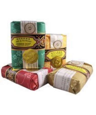 Bee and Flower Mixed Soap 4 Pack Set - 2.65 Oz Bars (Jasmine Rose Ginseng and Sandalwood)