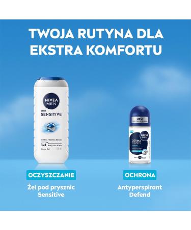 NIVEA MEN Derma Control Defend Anti-transpirant pour Hommes Roll on - Protection 72h avec Acide Hyaluronique et Provitamine B5 50 ml - Buy Online on GoSupps.com