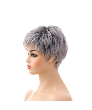 Shop Stylish Gray Wigs for Women | Fluffy Short Hair with Black to Silver Gradient - Perfect for Middle-Aged & Older Women - Buy Online on GoSupps.com