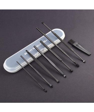Innovative Spring Ear Pick Earwax Removal Kit - 8PCS Matte Black Cleansing Tool Set with Brush and Storage Box - Buy Online on GoSupps.com