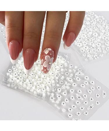 30 Sheets White Flower Nail Art Stickers White Flower with Rhinestones Designs Nail Decals 3D Self Adhesive Nail Stickers Nail Art Supplies White Flower Stickers for Nails Decorations A1