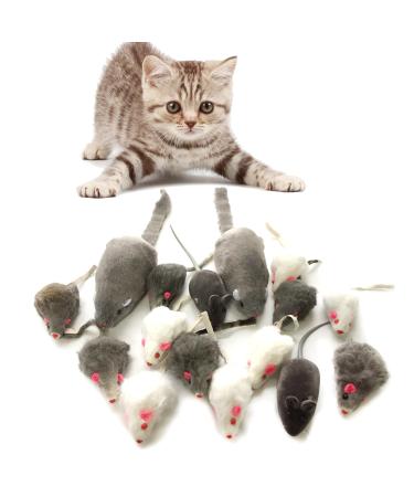 QUOZUO Cat Mouse Toys Rattle Furry Cat Mice Pet Toys with Rattles for Pet Cat Kitten 16pcs Black and white - Buy Online on GoSupps.com