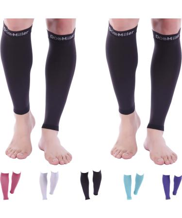 Doc Miller Calf Compression Sleeve Women and Men- 20-30 mmHg - 2 Pairs Calf Sleeve for Surgery Recovery Maternity Shin Splints Varicose Veins and Calf Injuries - Medium Size - Black Color Black Medium