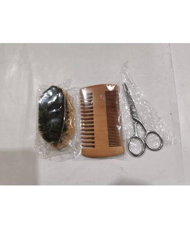 Premium 3PC Beard Comb & Brush Set with Wild Boar Bristles | Beard Shears & Wooden Comb - Perfect Beard Grooming Kit for Men - Buy Online on GoSupps.com