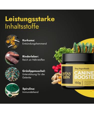 PETSY LABS Canine Booster (2 x 150 g) with Green-lipped Mussel Dog Supplement Dog Supplement Supports Immune System Joint Mobility and More - Buy Online on GoSupps.com