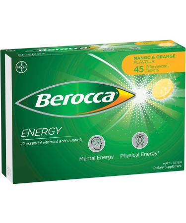Berocca Energy Vitamin B & C Mango & Orange Flavour Effervescent Tablets 45 Count