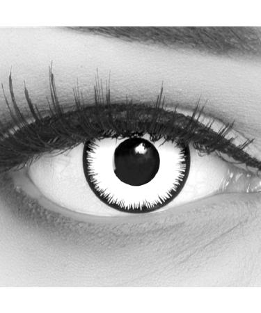 Colored contact lenses 1 pair of white black lunatic vampire with a black border 1 pair.Top quality for Halloween Mardi Gras Carnival Halloween Free contact lens container |With strength |-1.50 -1.5 diopters 8.6 millimeters 14.00 millimeters 2.0