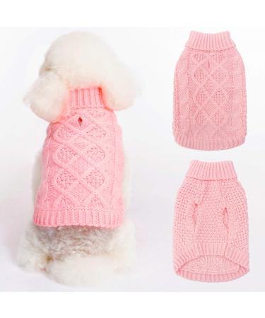 Mihachi Turtleneck Dog Sweater - Winter Coat Apparel Classic Cable Knit Clothes with Leash Hole for Cold Weather, Ideal Gift for Pet in New Year Small Flesh pink