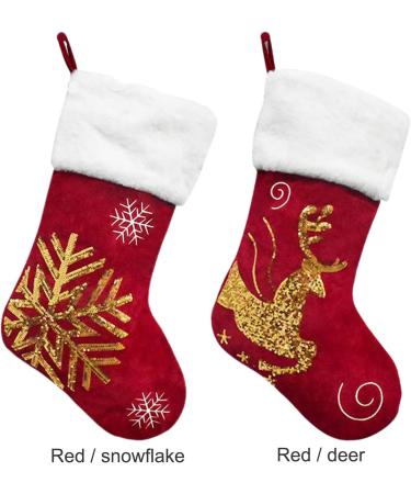 Belupai 17.3 Embroidered Velvet Christmas Stocking | Red Classic Holiday Gift Bag with Reindeer/Snow Design | Perfect for Fireplace Decor - Buy Online on GoSupps.com