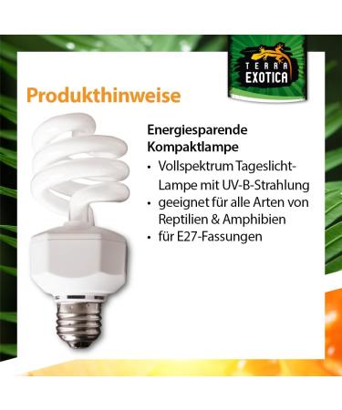 Terra Exotica Compact Daylight 2.0 UVB Lamp - 23W Energy-Saving Terrarium Light | UVB 2.0 5.0 8.0 & 10.0 Options Available - Buy Online on GoSupps.com