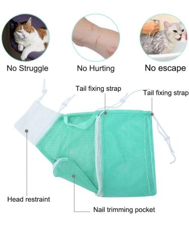 Buy Mioyoow Cat Bathing Bag - Breathable Adjustable Mesh Bag for Kittens | Perfect for Bathing Nail Cutting & Ear Cleaning | Green & White - Buy Online on GoSupps.com