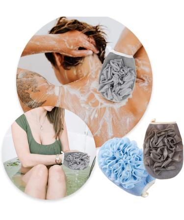 Buy 2 Pcs Exfoliating Bath Shower Pouf Sponge Loofah - 2 in 1 Mesh Pouf & Glove with Hand Strap for All Ages - Buy Online on GoSupps.com