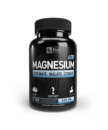 Premium Chelated Magnesium Glycinate  Malate  Citrate (400mg | 180 Capsules | 3 Month Supply) Triple Blend Magnesium Complex w. Magnesium Malate Magnesium Glycinate and Magnesium Citrate - Buy Online on GoSupps.com