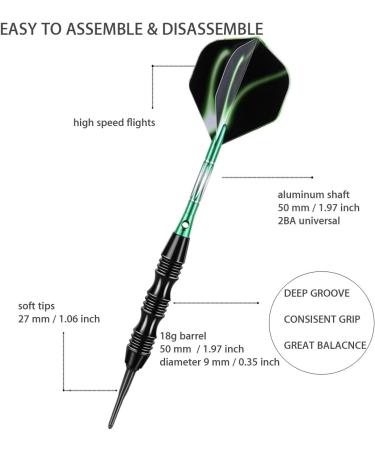 Sanfeng Professional Soft Tip Darts Set 20g - 50 Rubber O-Rings, 30 Plastic Tip Darts, Aluminum Shafts, 6 Flights, Portable Case - Green - Buy Online on GoSupps.com