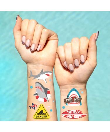 XO Fetti Shark Temporary Tattoos - 38 Metallic Styles | Underwater Ocean Animal Party Supplies - Totally Jawsome! - Buy Online on GoSupps.com