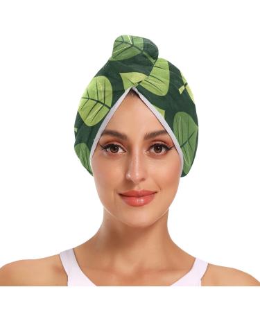 Leaf Hair Towel 2 Pack Super Absorbent Hair Drying Towel Quick Dry Hair Turbans Head Towel with Button Twisty Wrap for Women Girls