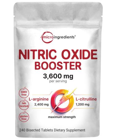 Nitric Oxide Supplements for Men & Women 3 600mg 240 Bisected Tablets | 80 Servings | Max Strength Nitric Oxide Booster with L-Arginine & L-Citrulline | Muscle Circulation & Heart Health Support