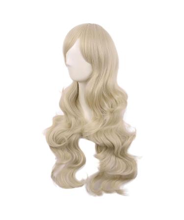 MapofBeauty 28 Inch Blonde Curly Wig - Charming Long Side Bangs Synthetic Hair for Women - Buy Online on GoSupps.com