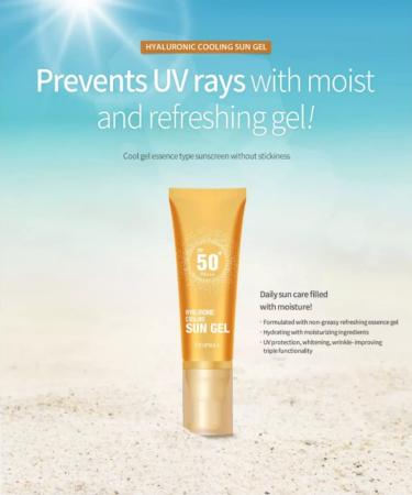 Deoproce Hyaluronic Cooling Sun Gel SPF50+ PA+++ | Korean Anti-Aging Skincare | K-Beauty Sunscreen with No White Cast - 50g - Buy Online on GoSupps.com