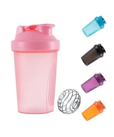 KANGSIT Protein Shaker Bottle with Stainless Steel Mixing Ball BPA- and DEHP-free Leakproof Flip On Lid- Protein & Supplement Shaker Bottle 400ml Pink