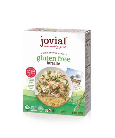 Jovial Farfalle Gluten-Free Pasta | Whole Grain Brown Rice Farfalle Pasta | Non-GMO | Lower Carb | Kosher | USDA Certified Organic | Made in Italy | 12 oz