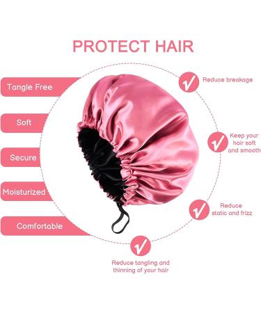 Fuyamp 2 Packs Satin Sleep Cap Adjustable Silky Sleep Bonnet for Women Long Curly Hair Double-Sided Waterproof Satin Hair Cap Extra Large Sleep Satin Bonnet for Women Girls Sleeping Black+Pink - Buy Online on GoSupps.com