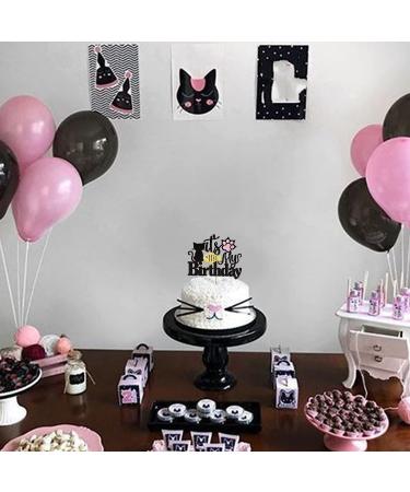 Happy Birthday Cat Cake Topper - Glittery Black Kitten Decoration for Birthday Baby Shower & Wedding Parties - Buy Online on GoSupps.com