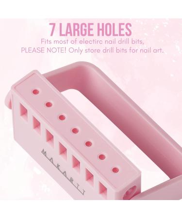 MAKARTT Nail Drill Bit Holder & Storage Case - Pink | 7 Anti-Slip Holes, Detachable Stand, Organize Nail Tech Supplies - Buy Online on GoSupps.com