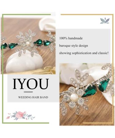 IYOU Shiny Crystal Wedding Headband Rhinestone Green Hair Band Leaf Vintage Prom Bridal Hair Accessories for Women - Buy Online on GoSupps.com