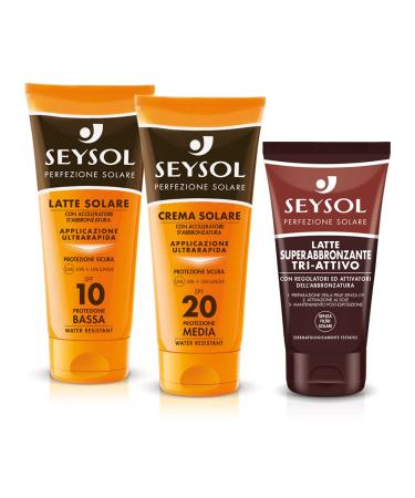 Seysol Perfection Solaire 3-Piece Kit - Tri-Active Supertanning Milk, Sun Milk SPF 10, Sunscreen SPF 20
