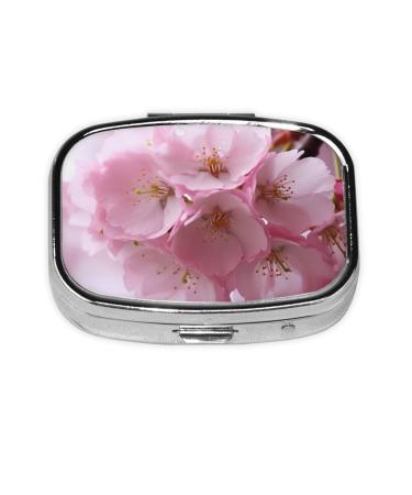 Pink Cherry Blossoms Printed Square Pill Box Portable Travelling Pill Box Medicine Organiser