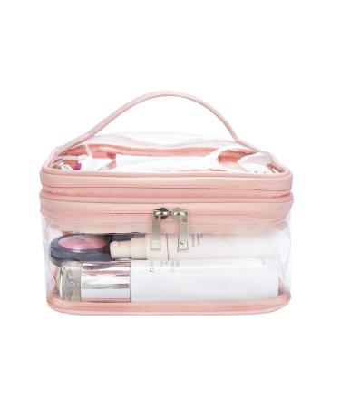 HAOGUAGUA Double Layer Clear Cosmetic Bag Makeup Bag, Waterproof Travel Toiletry Bag, Transparent PVC Hair & Nail Accessories Pouch Beach Bag Organizer (Pink)