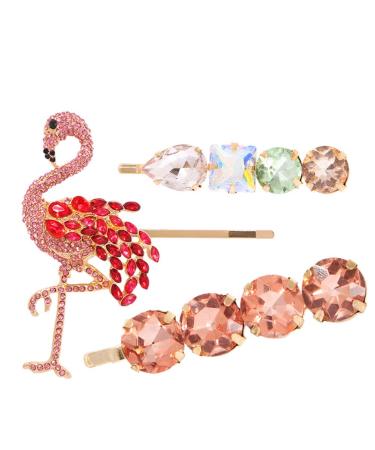 Lurrose Decorative Hair Clips 3Pcs Rhinestone Hairpins Flamingo Bobby Bling Crystal Bang Hair Clips Unique Hair Accessories Rhinestone Hair Clips