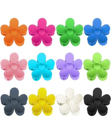 Flower Claw Clips 12 PCS Large Daisy Hair Claw Clips for Women Girls Thick Hair Big Hair Clips Cute Matte Hair Claw Clips Strong Hold for Thin Hair 12 Colors A:Pink,Orange,Yellow,Green,Rose red,Lake blue,Purple,Dark green,
