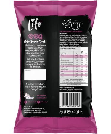 LIFE SNACK Life Protein Sharing Bag Multipack (8 x 40g) | Healthy Low Carb Vegetable Snacks | 100cal Per Serving | Gluten-free | Source of Fibre and Plant Protein | Made in Italy (BBQ) Barbecue - Buy Online on GoSupps.com