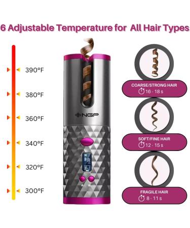 NGP Automatic Hair Curler | Cordless Auto Curler with LCD Display 6 Temps & Timers | Portable Rechargeable Self-Hair Curling Iron for Lasting Shiny Curls - Shop Internationally - Buy Online on GoSupps.com