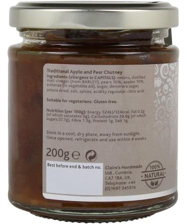 Claire's Handmade Apple and Pear Cheeseboard Chutney - Gluten Free, GMO Free, Vegetarian & Vegan - 200g - Buy Online on GoSupps.com