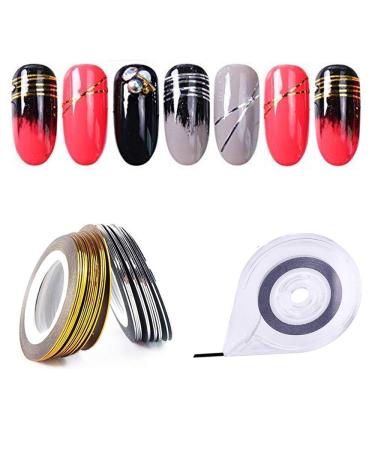 JIAHAO 2Pcs Gold/Silver Rolls Striping Tape Line Nail Art Tips Decoration Sticker with 2 Pcs Nail Tape Dispensers for DIY Nail Tip
