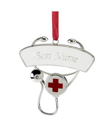 Northlight 3.25" Silver-Plated Best Nurse Stethoscope Christmas Ornament